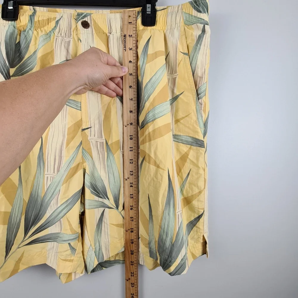 Tommy Bahama VTG XL Yellow Bamboo Tropical Print Nylon Board Shorts Swim Trunks
